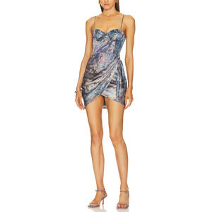 Michael Costello x Revolve 'Banks' Blue Satin Mini Dress Size S